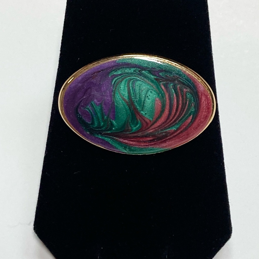 Vintage Swirl Enamel Brooch Pin Goldtone